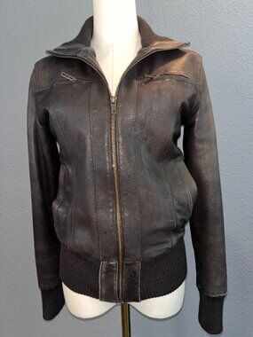 EMU AUSTRALIA 100% SHEEPSKIN LEATHER CHOCOLATE BROWN BOMBER JACKET - EUC - SMALL